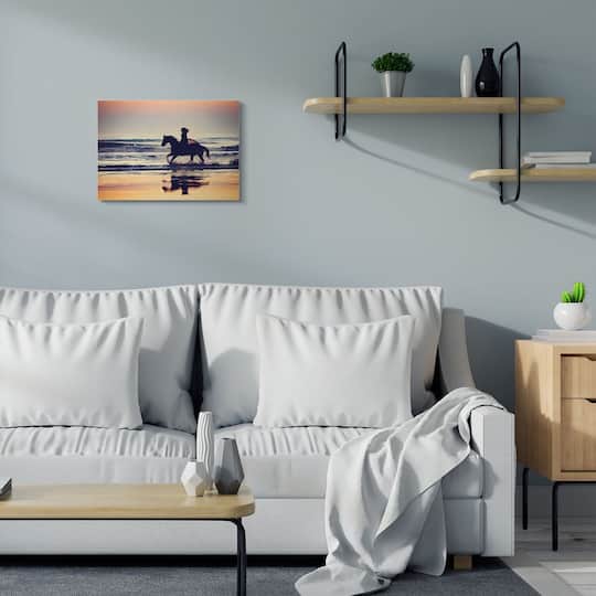 Stupell Industries Sunset Beach Horseback Rider Female Silhouette Canvas Wall Art